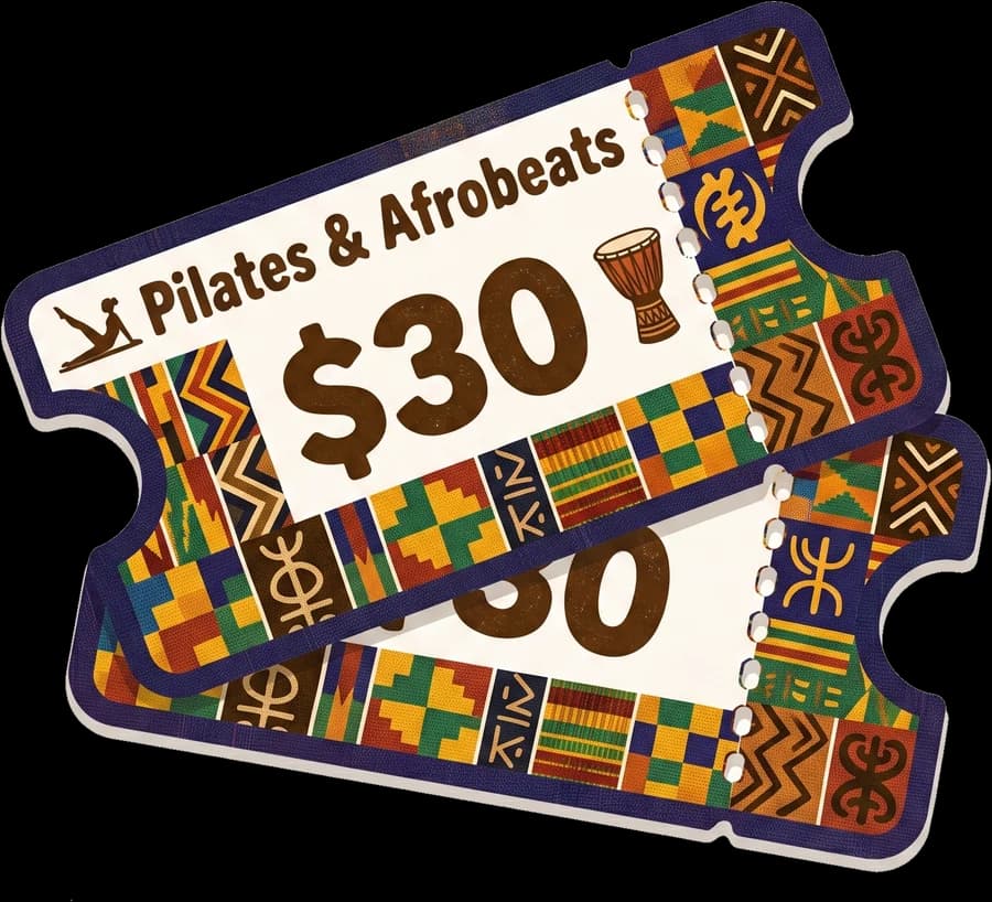 Pilates & Afrobeats ticket illustration